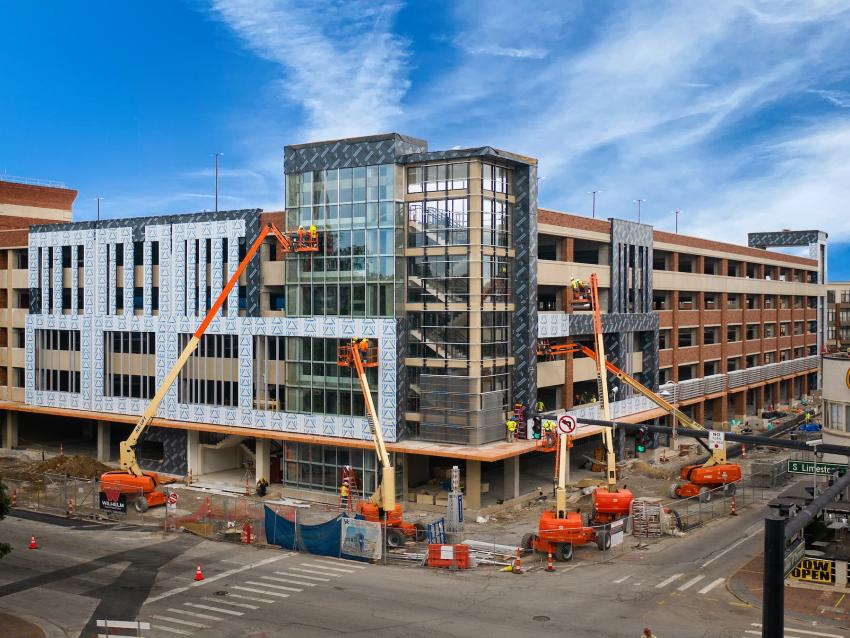 The Cornerstone, under construction at South Limestone and Winslow Street, will house the UK Federal Credit Union Esports Lounge and Theater.
